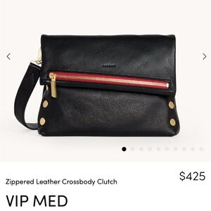 HAMMIT  Black Leather Crossbody with Red Zipper